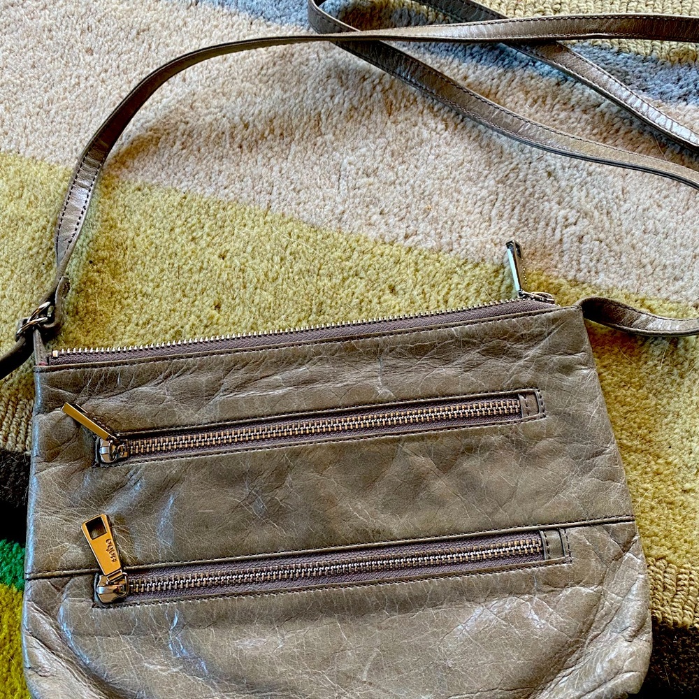 Grey Leather Crossbody Hobo Bag